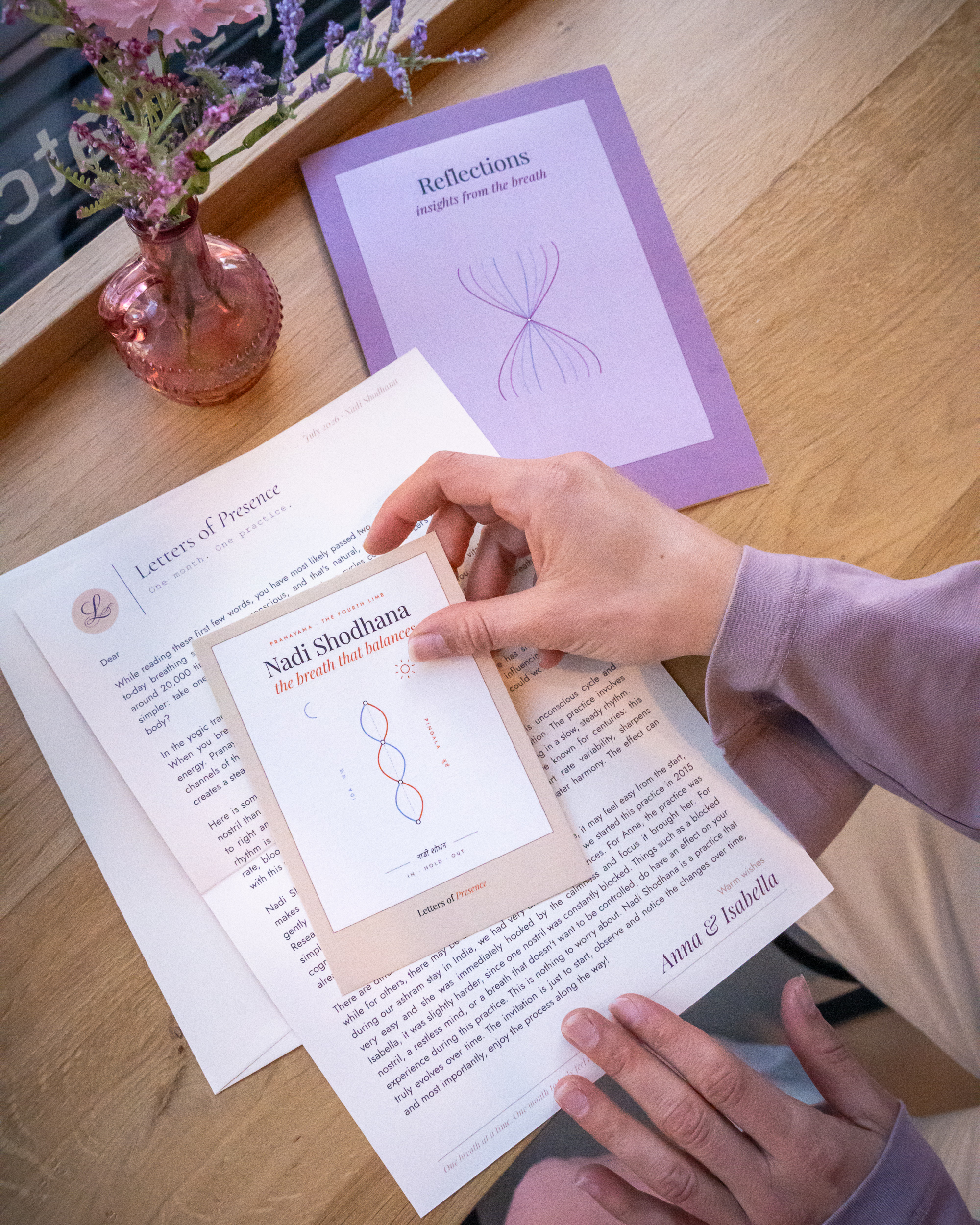 The Nadi Shodhana set: letter, reflection card and practice card